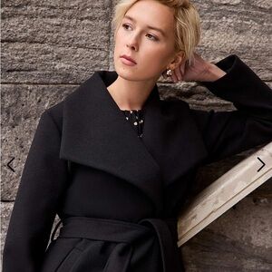 Suzy Shier Black Faux Wool Shawl Collar Wrap Coat